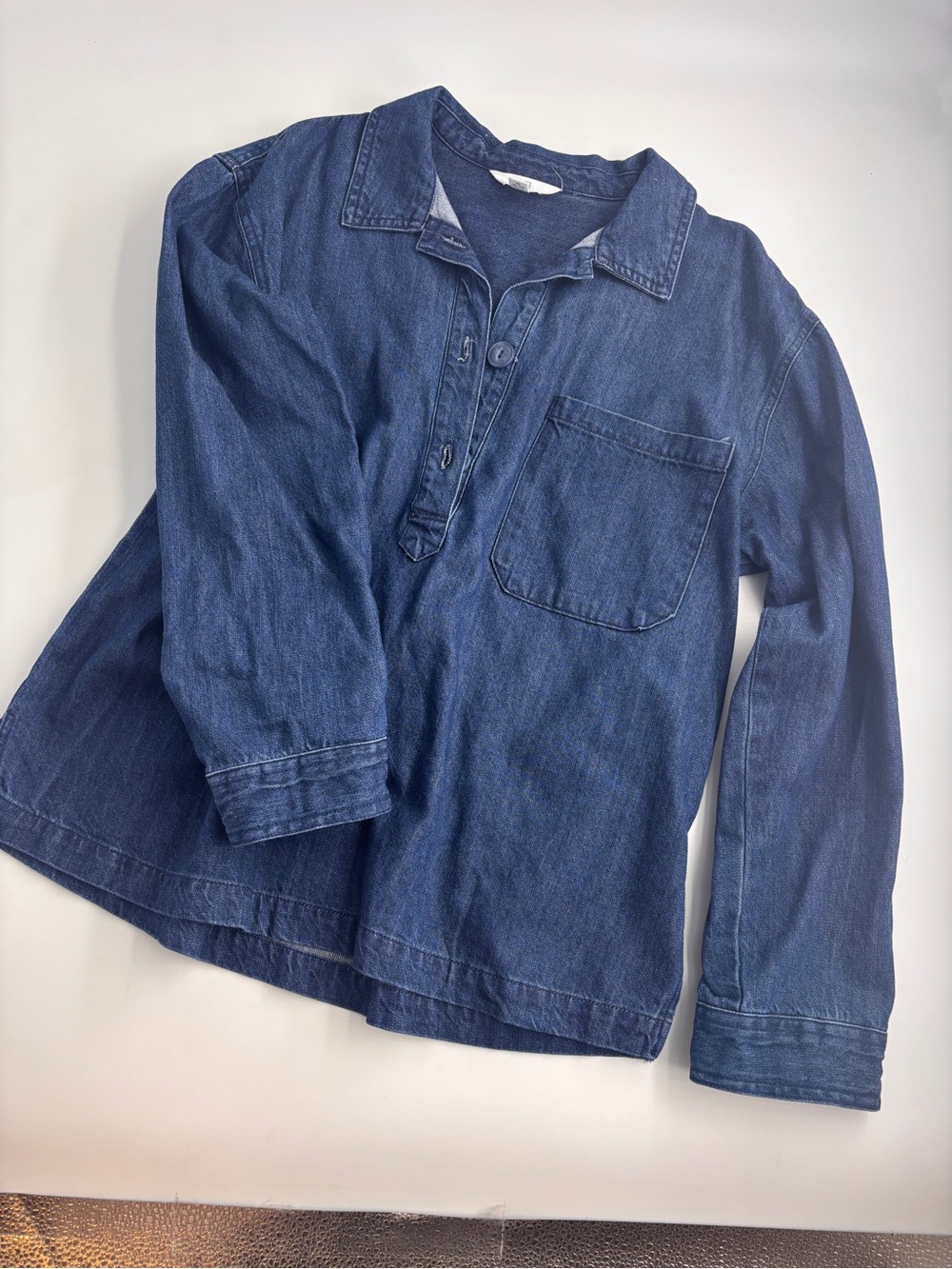 Denim Button Popover Shirt - Blue